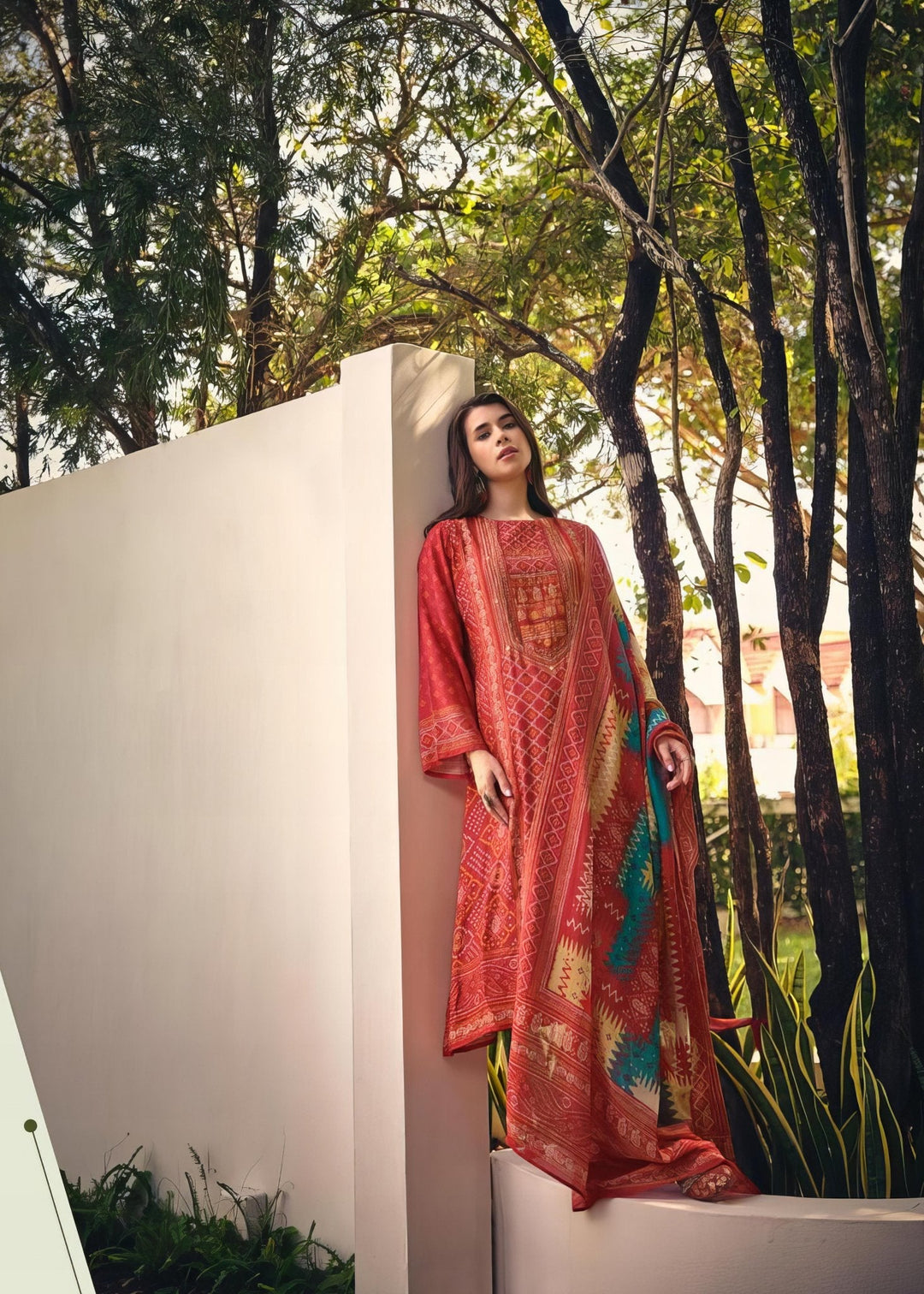 Red Pure Muslin Silk Salwar Suit - Sadhana -