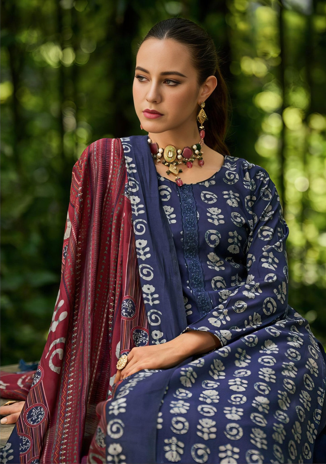 Blue Viscose Masleen Designer Salwar Kameez - Ibiza Batik -