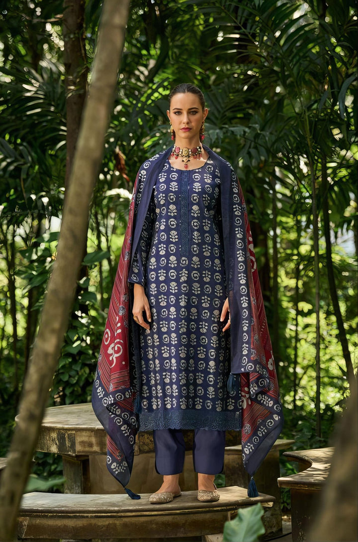 Blue Viscose Masleen Designer Salwar Kameez - Ibiza Batik -