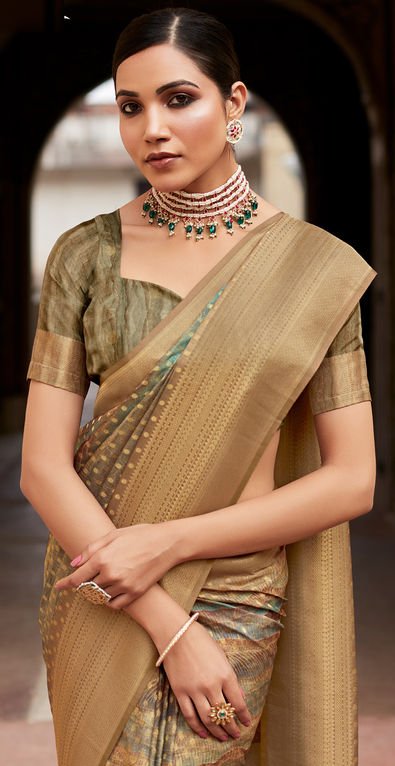 Brown Silk Casual Wear Silk Crepe Saree - Rajpath -