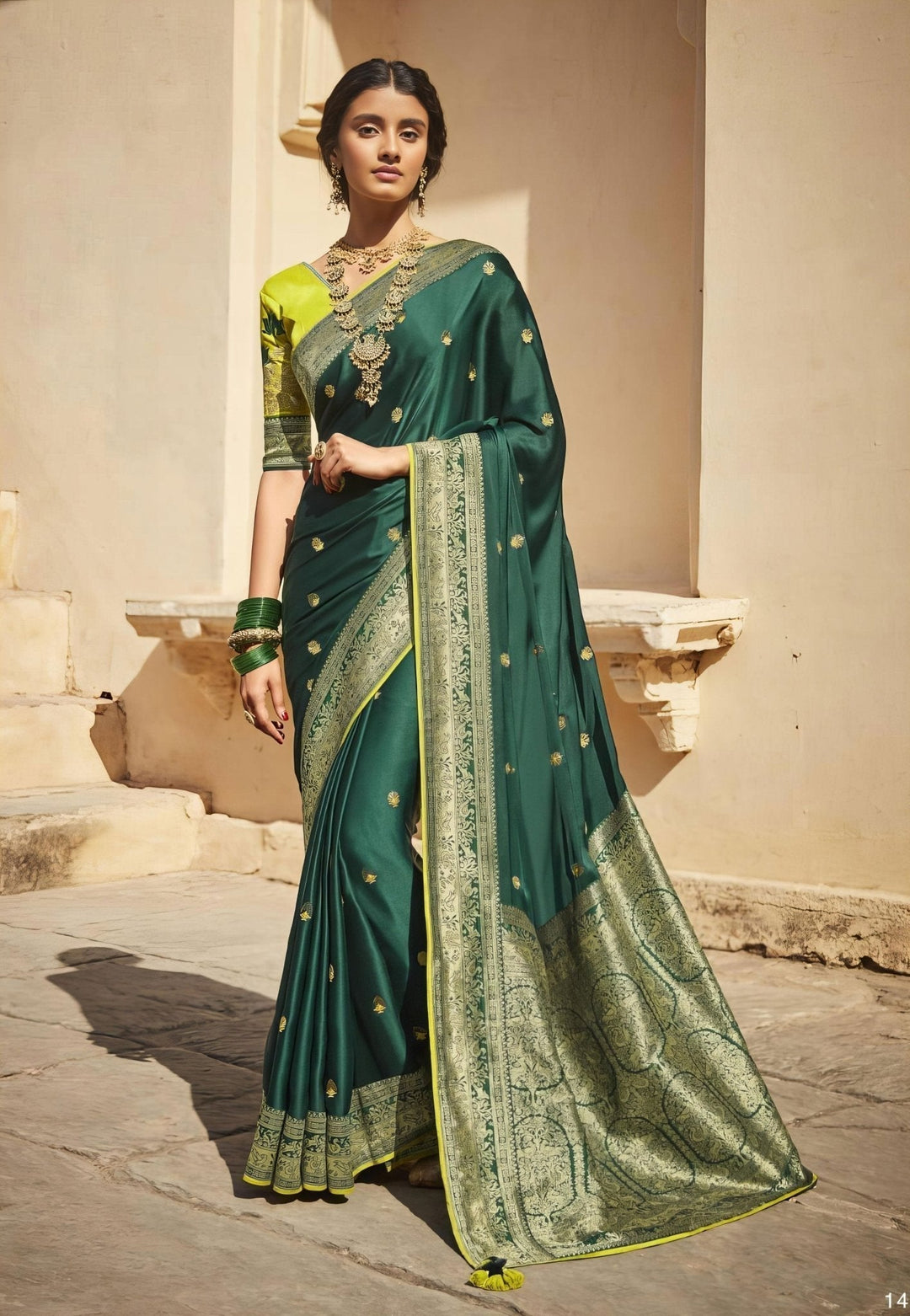 Dark Green Woven Pure Paithani Silk Saree - Kimora -