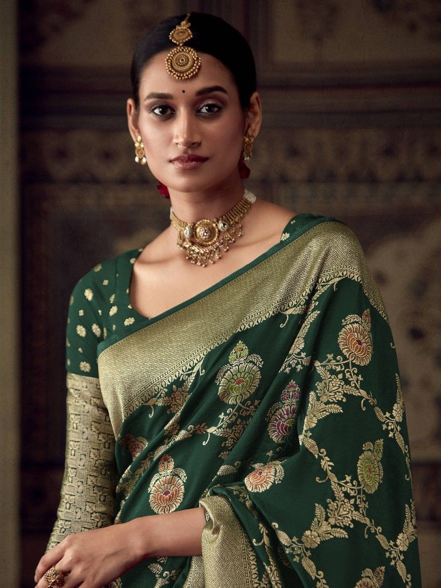 Dark Green Dola Silk Designer Saree - Sunethri - Saree