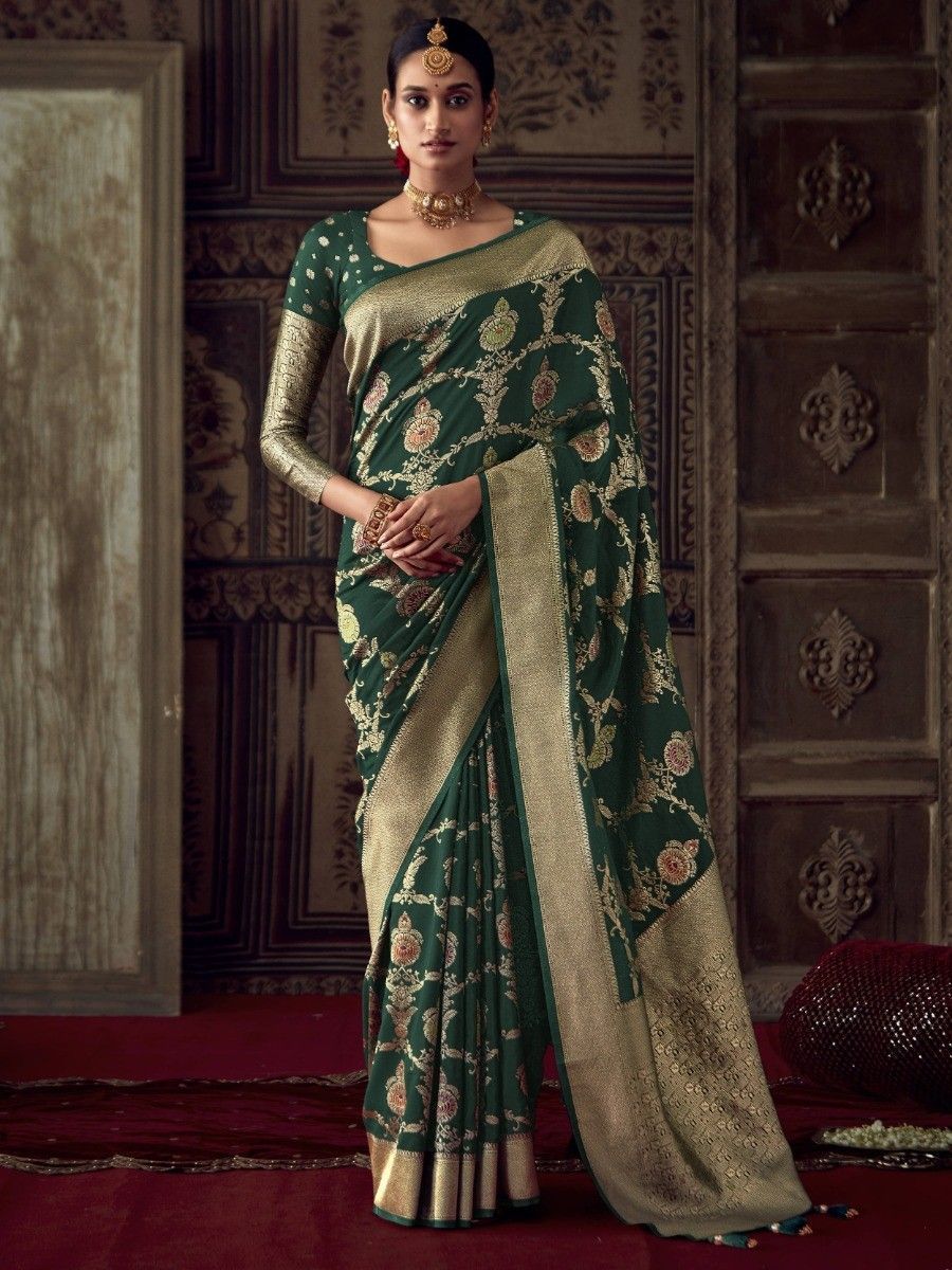 Dark Green Dola Silk Designer Saree - Sunethri - Saree