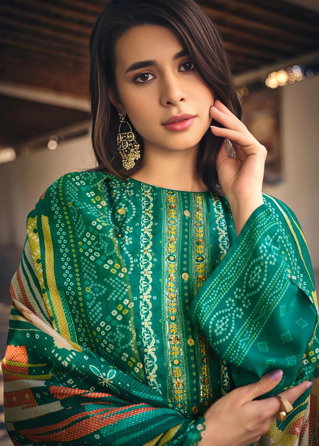 Green Pure Muslin Silk Salwar Suit - Sadhana -