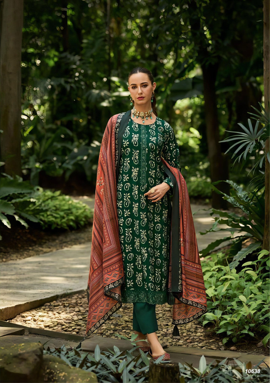 Green Viscose Masleen Designer Salwar Kameez - Ibiza Batik -