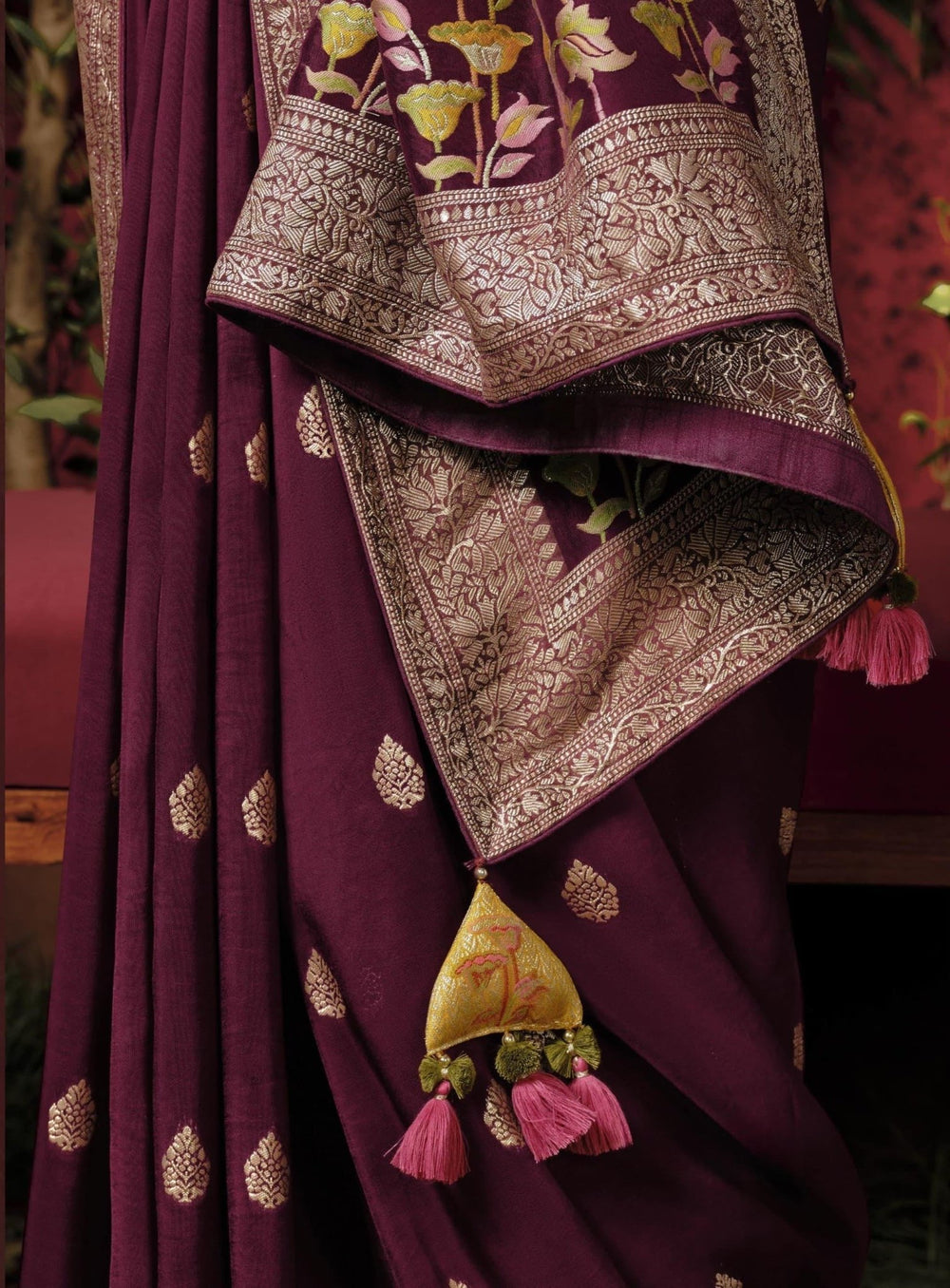 Kimora Anokhi Silk Flower Design Purple Wedding Saree - Kimora - Saree