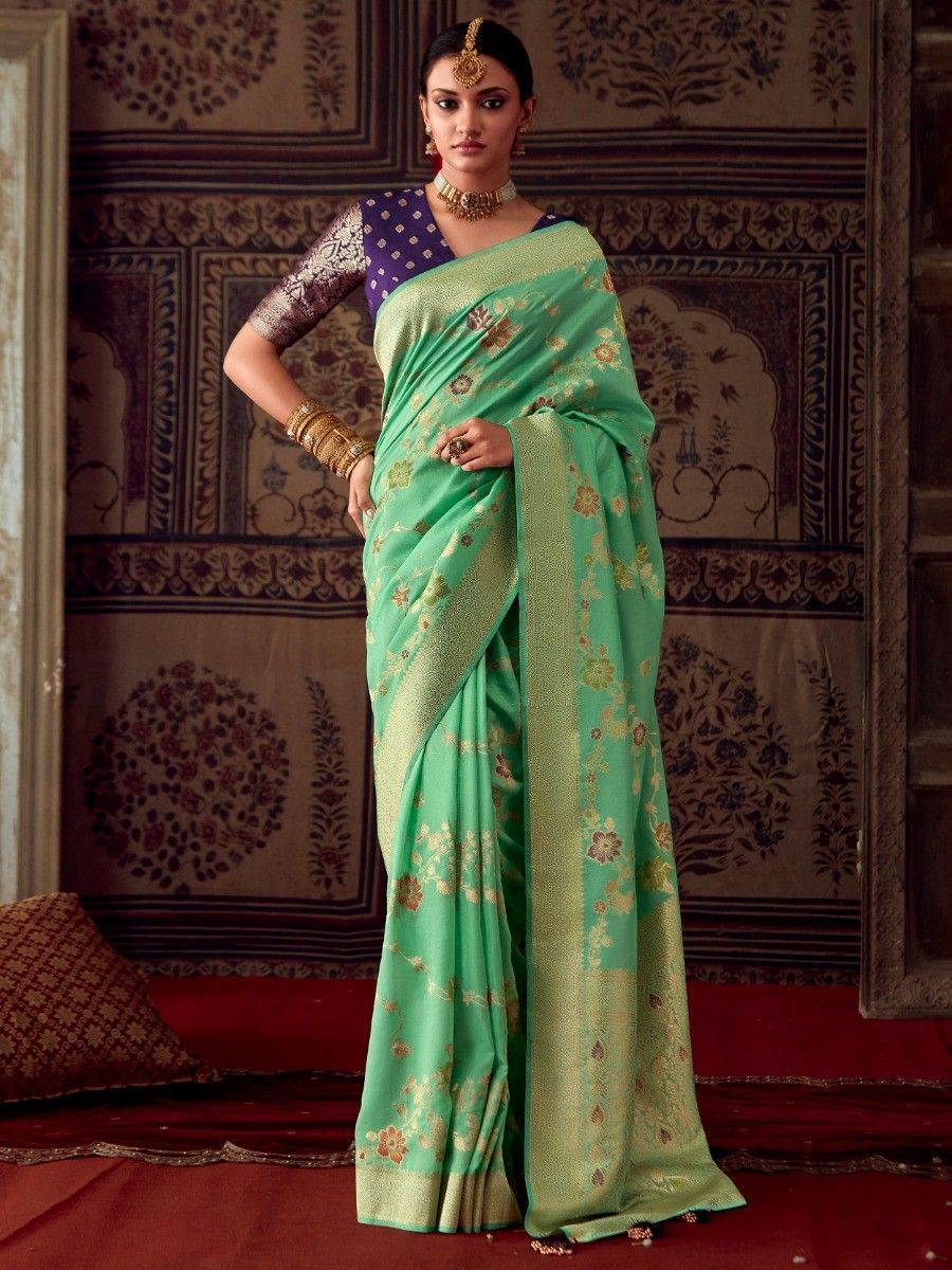 Light Green Silk Designer Saree - Sunethri - Saree