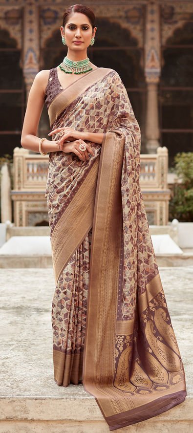 Light Mauve Silk Casual Wear Silk Crepe Saree - Rajpath -
