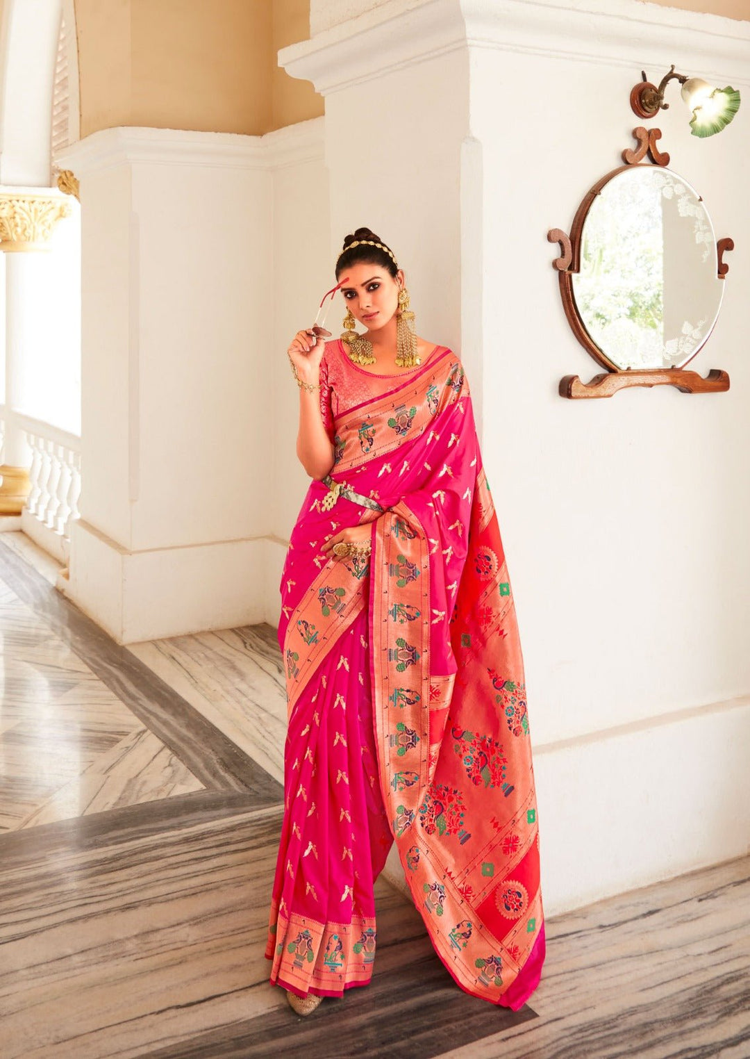 Love Birds Pink Designer Paithani Saree - Rajpath - Saree