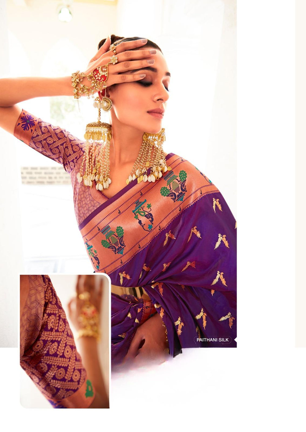 Love Birds Purple Designer paithani Saree - Rajpath - Saree