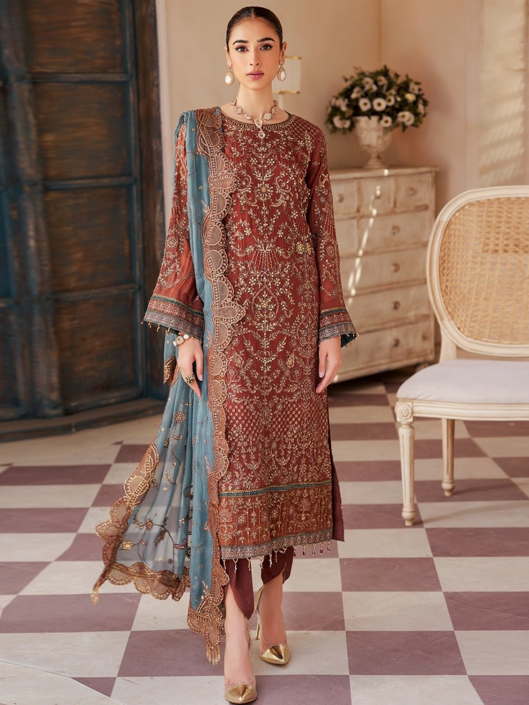 Maroon Emaan Adeel Georgette Wholesale Pakistani Suit - Emaan -