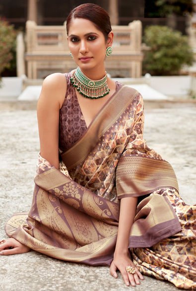 Mauve Silk Casual Wear Silk Crepe Saree - Rajpath -