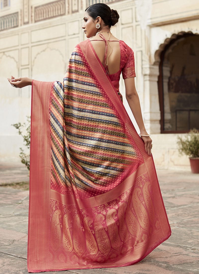 Multicolor Stripes Silk Casual Wear Silk Crepe Saree - Rajpath -