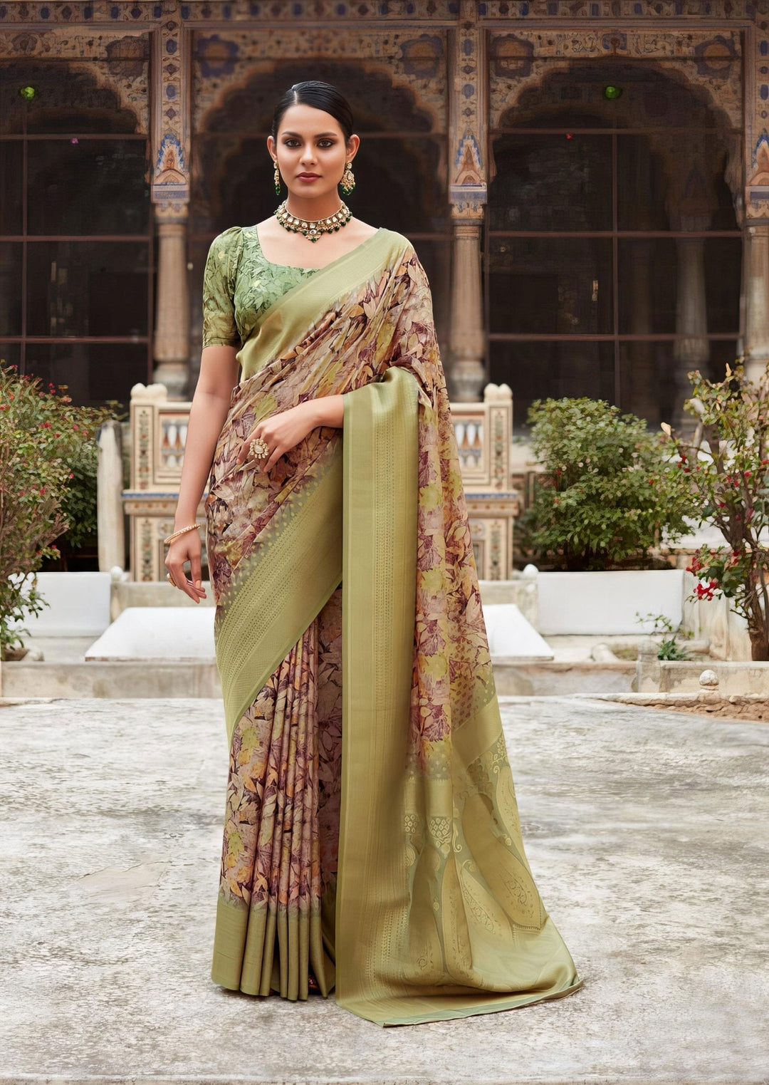 Olive Silk Casual Wear Silk Crepe Saree - Rajpath -