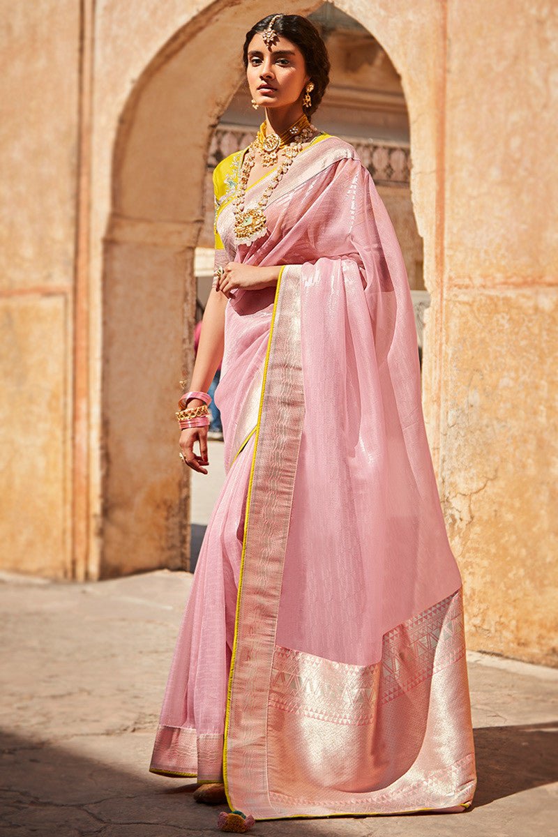 Pink Woven Pure Paithani Silk Saree - Kimora -
