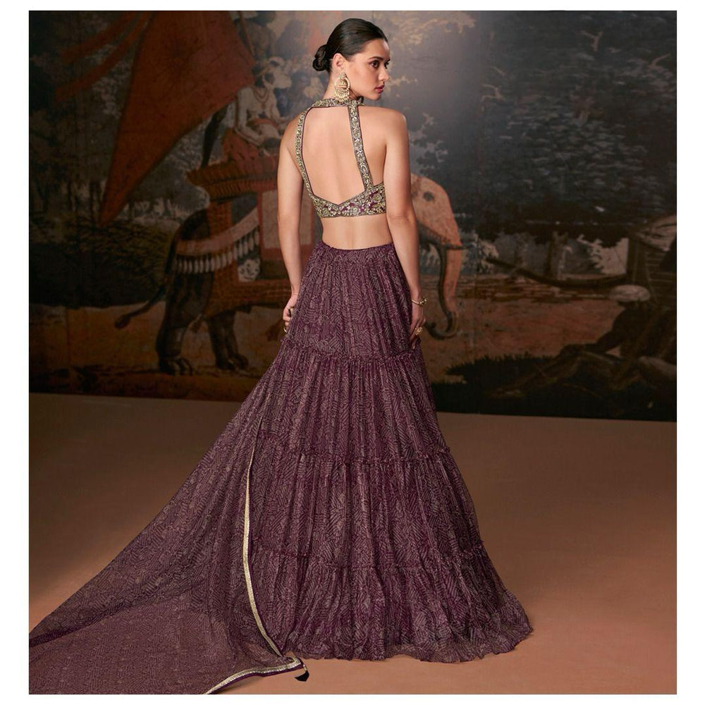 Purple Designer Heavy Banglori Silk Lahenga Choli - Sayuri - Lehengas