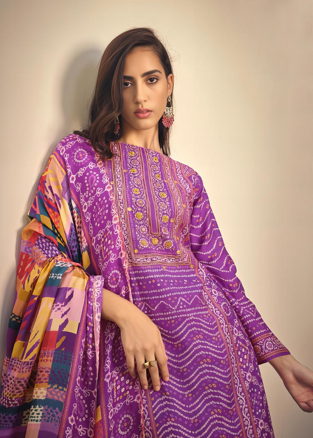 Purple Pure Muslin Silk Salwar Suit - Sadhana -