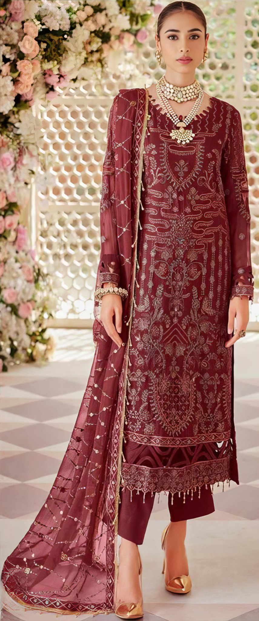 Red Emaan Adeel Georgette Wholesale Pakistani Suit - Emaan -