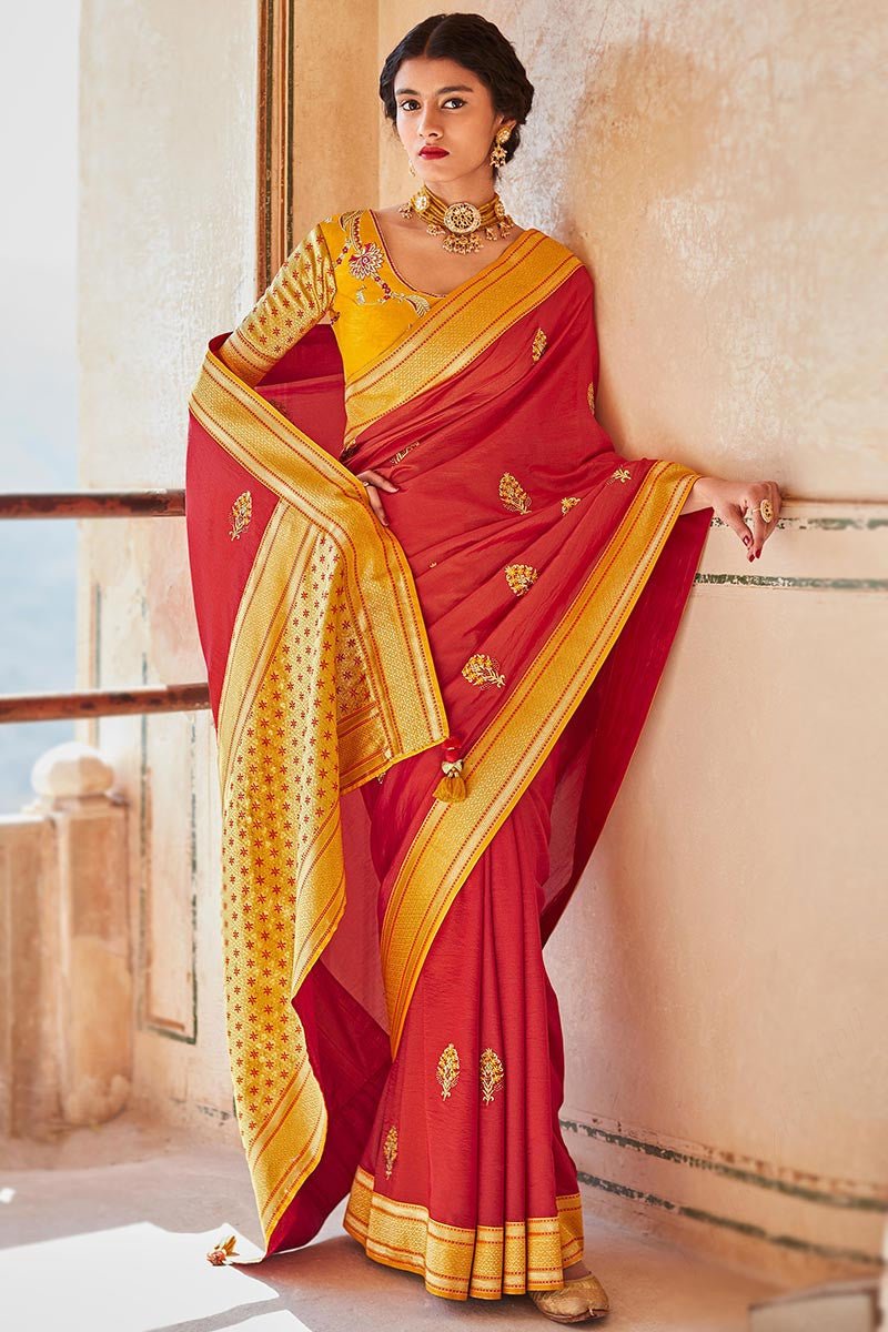 Red Woven Pure Paithani Silk Saree - Kimora -
