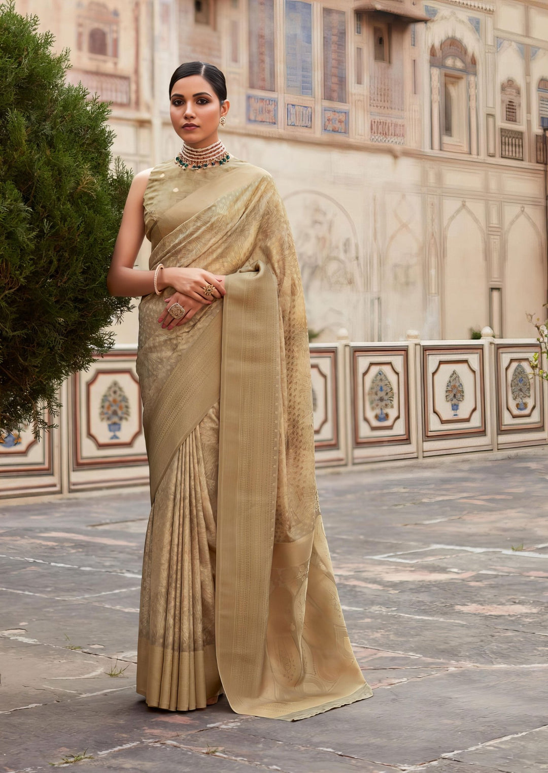 Beige Silk Casual Wear Silk Crepe Saree - Rajpath -