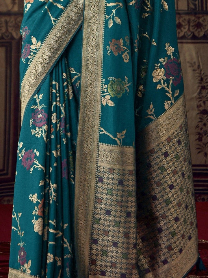 Teal Silk Designer Saree - Sunethri - Saree