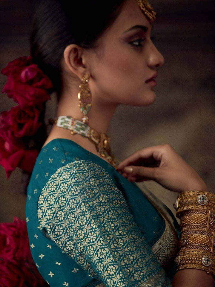 Teal Silk Designer Saree - Sunethri - Saree