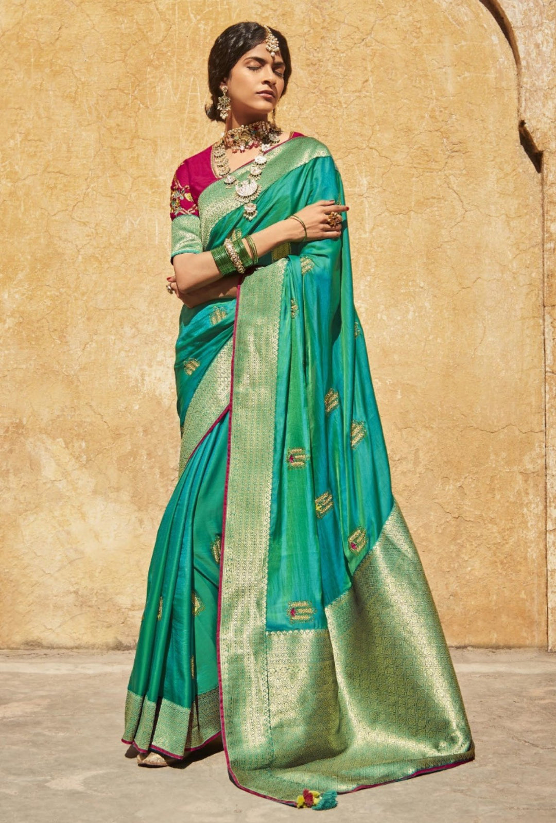 Turquoise Woven Pure Paithani Silk Saree - Kimora -