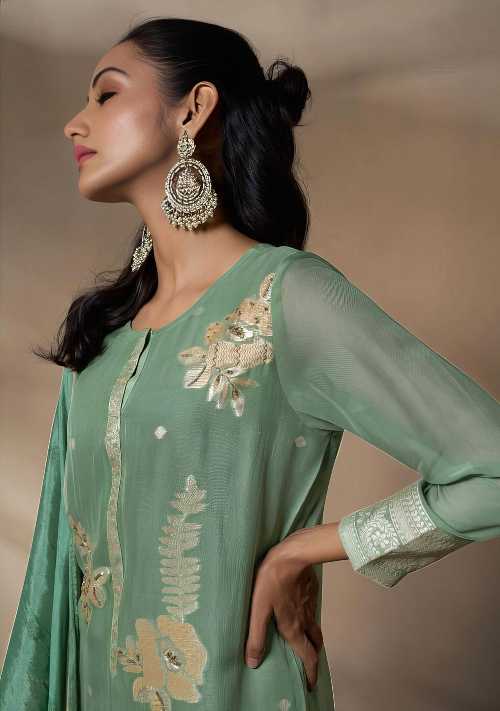 Green Jacquard Salwar Suit - T&M Qala -