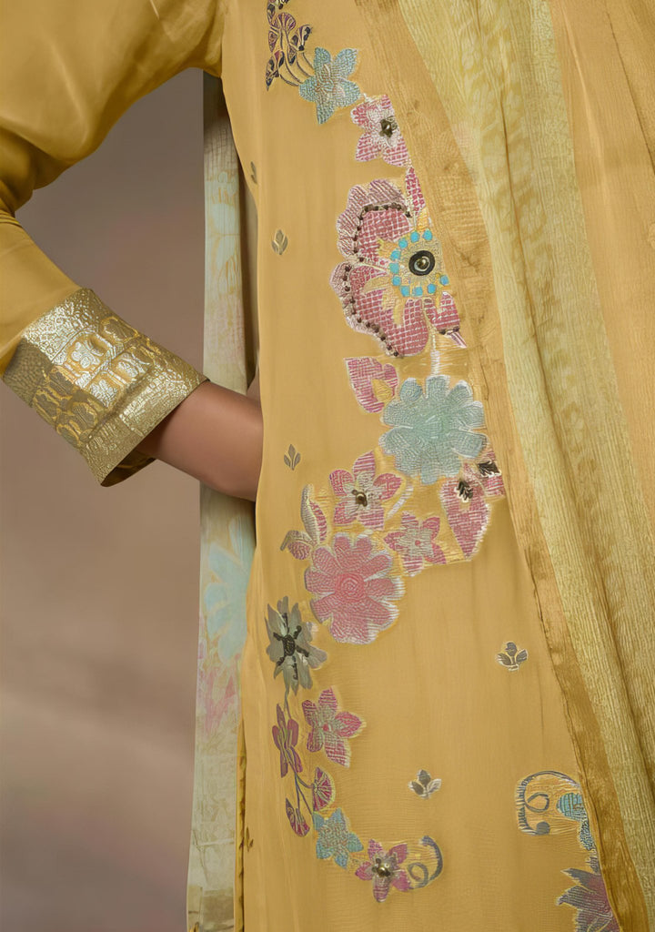 Yellow Jacquard Salwar Suit - T&M Qala -