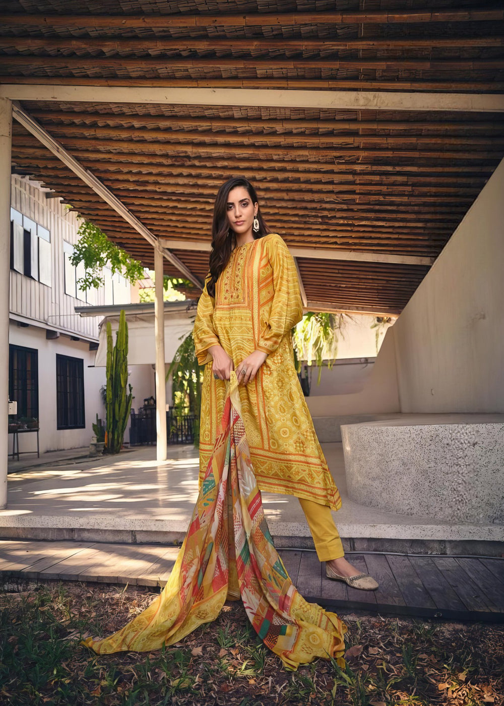 Yellow Pure Muslin Silk Digital Print Salwar Suit - Sadhana -